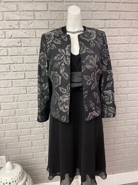 Kasper Women's Black Floral Metallic Jacquard Formal Blazer Size 12P